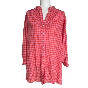 XIRENA Winnie Orange & Pink Plaid Gingham Print Button Front Mini Dress - S